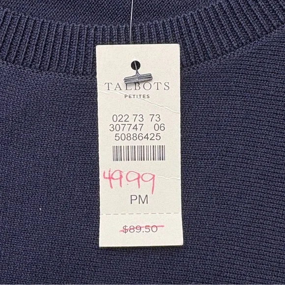 NWT Talbots 3/4 Sleeve Sweater Size M Petite Lace Cuffs Navy Blue Lightweight - Picture 8 of 8